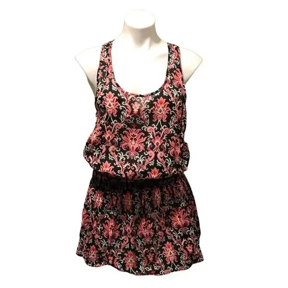 Kate Spade NY Cover Up Small Black Pink White Floral Pullover Sleeveless - Picture 1 of 9